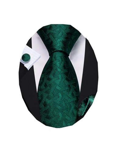 Image of Barry.Wang Classic Mens Ties Silk Necktie Pocket Square Cufflinks Set Woven Designer Wedding Business