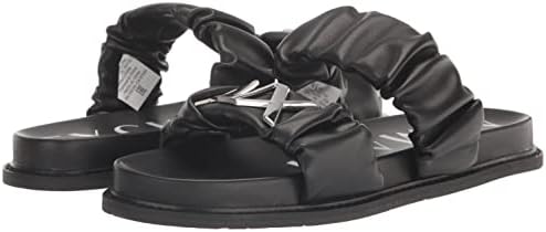 A | X ARMANI EXCHANGE Women's Aretha Ruched Logo Flat Sandals, Black + Silver, 10.5 | Image 6