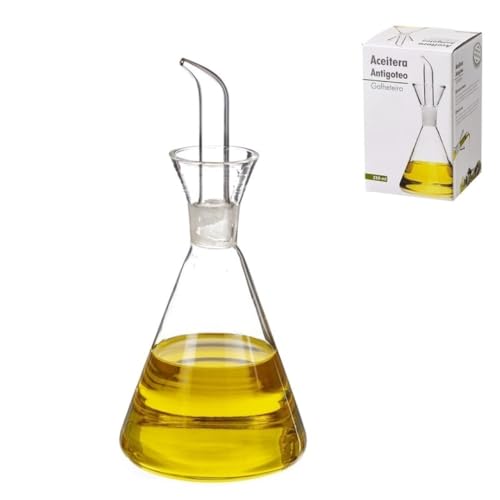 LEKE GO Aceitera Antigoteo de Cristal para Mesa Cocina con Servicio de 125 CC, 250 CC, 500 CC, 750 CC, 1000 CC a Escoger (250 ml)