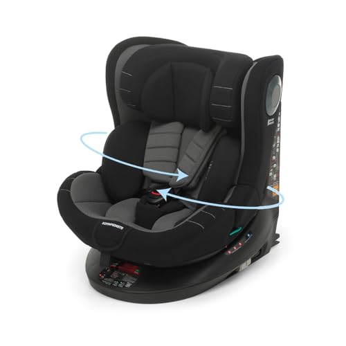 Foppapedretti FP360 Quick i-Size, asiento giratorio 360°, para niños de 40 a 150 cm de altura, 0-12 años, conforme ECE R129, fijación Dualfix (Isofix y non), Safe Body Protection, Black