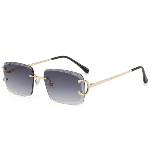 Image of Retro Rimless Rectangle Sunglasses for Men Women Luxury Frameless Square Trendy Shade Diamond Cutting Eyewear