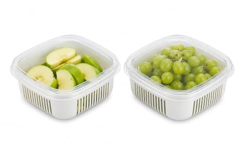 Image of VOLCANO Fridge Storage Containers, Fridge Organizer with Removable Drain Plate & Secure-Sealing Lids, Fridge Storage Boxes Keep Fruits, Vegetables Fresher, Container Box (Pack of 2 Food Storage Box)