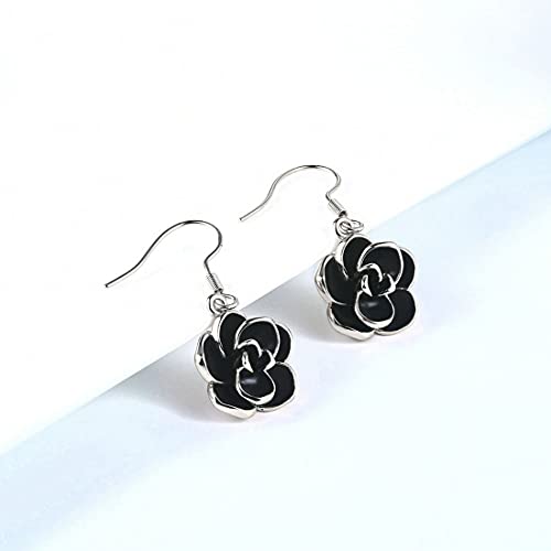 18K Rose Gold Plated Black Rose Flower Hook Earrings2