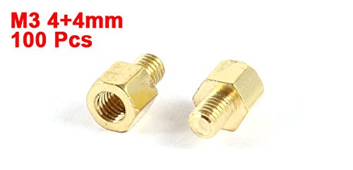 sourcing map 100 Stück Messing Sechskant Abstands Schraube Buchse auf Stecker 4 mm + 4 mm M3 3 mm