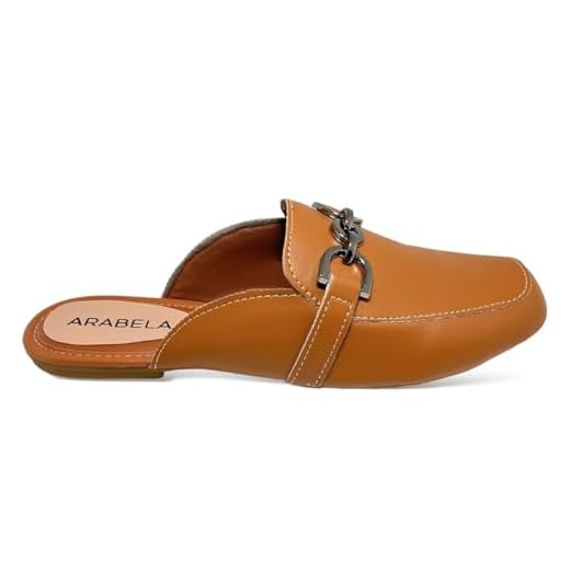 Mule Feminino Caramelo Comfort Bico Quadrado Detalhe Elos Prata (Caramelo, BR, Adulto, Numérico, 40)