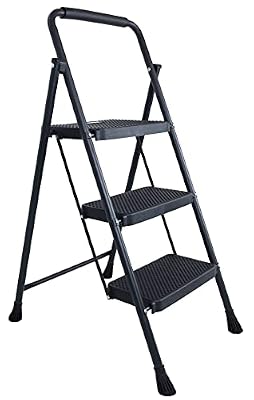 Elevon Folding Step Stool with Wide Anti-Slip Pedal, ?330?lbs Sturdy Steel Ladder, 3-Step