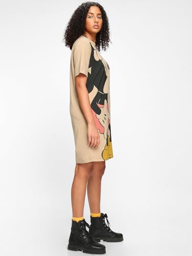 Image of Bewakoof Official Disney Merchandise Women's Graphic Printed Oversized Above Knee Fit Half Sleeve Round Neck Cotton T-Shirt Dress