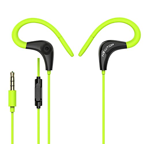 N NEWTOP Cuffie Sport Auricolari CF22 Universali Jack 3.5mm Fitness Corsa Bassi Musica Audio Stereo Microfono Tasto Risposta Isolamento Rumori Archetto Orecchio per IOS Android Cellulari (Verde)