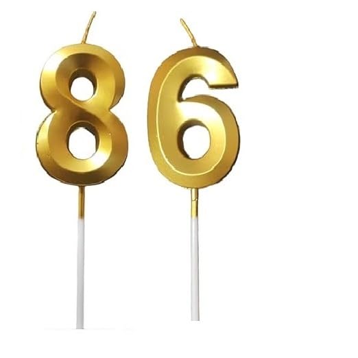 Image of ToyUniverse Number 86 Gold Candle | Eighty Six Number Candle | Number 86 Metallic Gold Candle for Eighty Sixth Birthday,Anniversary, Surprise Party Cake Decoration Candle (Pack of 2,Number 86)