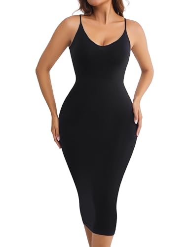 Full Slip for Under Dresses Summer Bodycon Dress for Women Sleeveless Casual Party Shapewear Slip Midi Body Shaper Dress