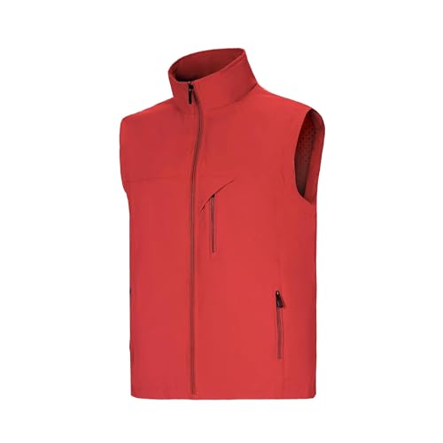 Image of Mens Vests Outerwear Windproof Lightweight Softshell Sleeveless Jacket | Breathable Zip Up Multi-Pockets Quick Dry Sports Vest for Golf Hiking Fishing Running