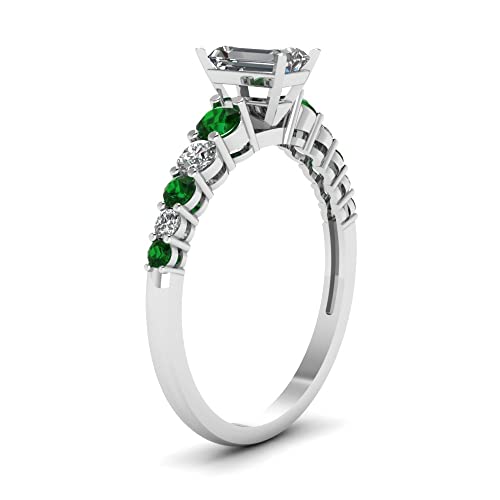 Image of Choose Your Gemstone Graduated Diamond CZ Engagement Ring 925 Sterling Silver Emerald Shape Petite Engagement Rings Lightweight Office Wear Everyday Gift Jewelry US Size 4 to 12