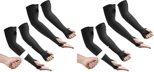Image of OriStout Cut Resistant Farmers Sleeves with Thumb Hole, Black, 2 Pairs, Protective Arm Sleeves, for Gardening, Welding, Kitchen, Arm Guards for Biting, Pet Grooming (Pack of 2)
