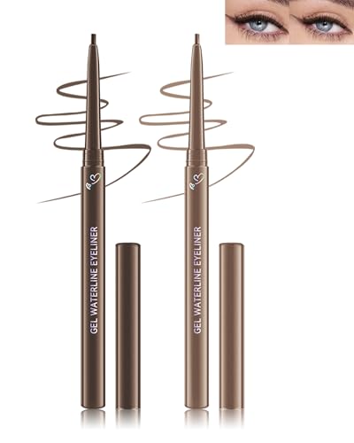 Eyeliner Wasserfest Braun & Hellbraun-2Pcs Soft und Smooth Glide Gel Eyeliner, Mett Creme Gel Textur, Langlebig Wischfest Kajalstift, Hochpigmentierter Seidiger Eyeliner Stift Makeup für Frauen-02+03