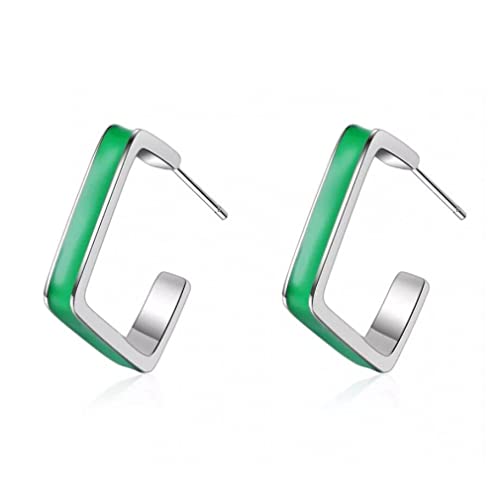 Boucles d'oreilles cerceau carré en argent et émail vert, le cadeau idéal