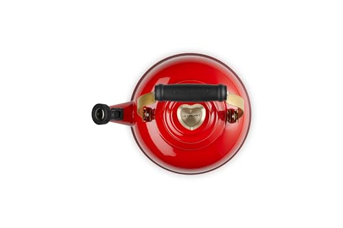 Image of Le Creuset Enamel on Steel Whistling Tea Kettle, 1.7 Qt., Cerise /Heart Knob