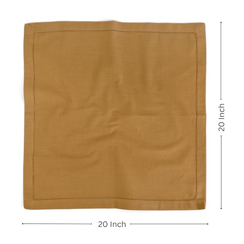 FINGERCRAFT Hemstitched Cotton Table Napkins – Set of 6, 20x20 Inch, 100% Cotton Cloth Napkins with Faggoting Stitching – Durable & Elegant for Parties, Hotels, Everyday Use (Brown Slub)