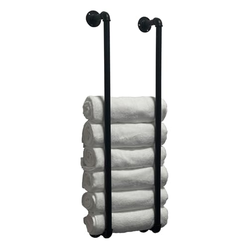 Industrial Pipe Towel Rack for Bathroom Wall Mounted Towel Holder Black