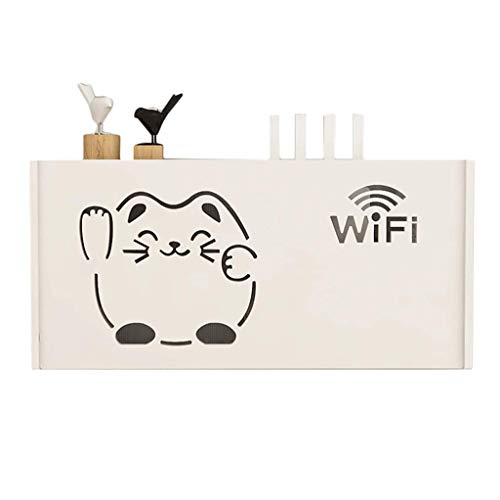 An der Wand montierter TV-Set-Top-Box Rack WiFi-WLAN-Router Aufbewahrungsbox Creative Cute Lucky Cat Dekorationsregal Multimedia-Box Abdeckbox Weiß