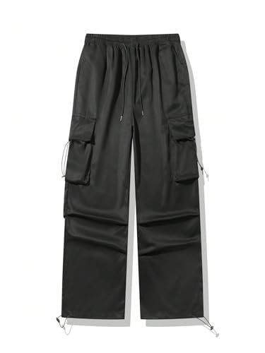 GORGLITTER Men's Parachute Cargo Pants Jogger with Pockets Baggy Wide Leg Open Bottom Elastics Waisted Loose Sweatpants3