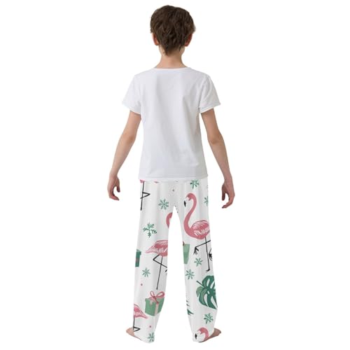 Xmas Flamingo Palm Tree Boys Long Pants Soft Trousers Elastic Waist Kids Lounge Bottoms with Pockets S-XL3