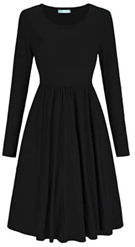 Mustwearit New Womens Ladies Frankie Smock Swing Skater Dress Ladies Flared Ruched Gathered Waist Dress UK 8-26 Black