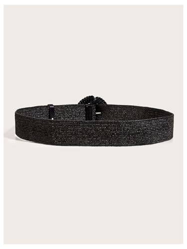 Women's Boho Round Buckle Belt Straw Woven Waist Belts3