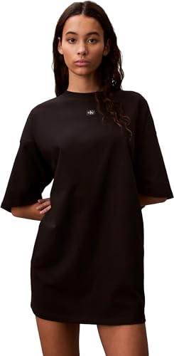 Calvin Klein Women's Ss Woven Label Oversized Tee Dre LV047F228G Dresses, Black, M