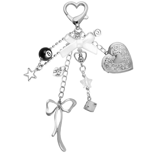 logohu Black 8 Ball Dice Keychain, Heart Keyring Silver y2k 