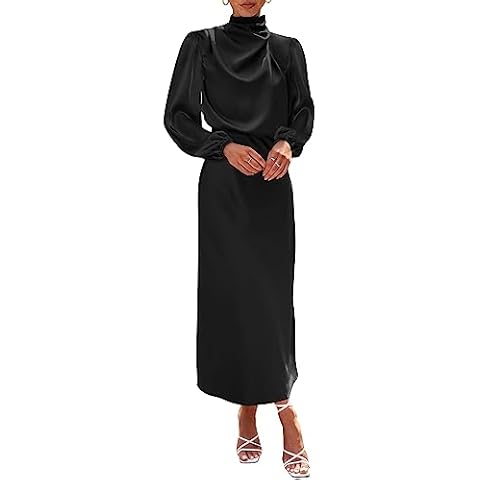BTFBM Women's Mock Neck Satin Dress Cover