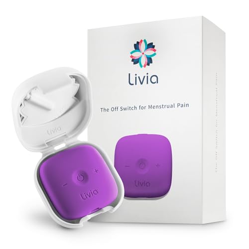 Image of Livia Menstrual Pain Relief Device, Purple - Off-Switch for Period Pain - Portable & Discreet - Rechargeable, Up to 8 Hours Battery - Complete Kit with Stick-On Pads - The Go-to Travel Partner