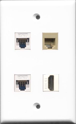 RiteAV 1ポートHDMIと1ポート電話rj11 rj12ベージュ2ポートcat5eイーサネットホワイト壁プレート