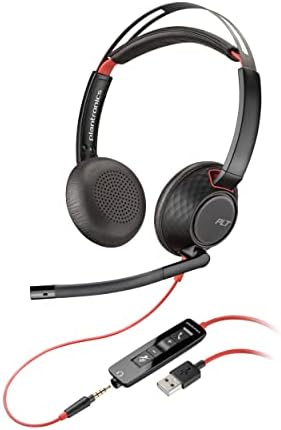 Plantronics by Poly Blackwire 5220 USB-A Headset - Wired, Dual-Ear, Flexible Noise-Canceling Boom Mic - All-Day Ergonomic Design - Connect to PC/Mac, Mobile via USB-A or 3.5 mm - Works w/Teams, Zoom