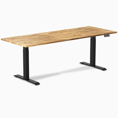 Image of Desky Dual Hardwood Sit Stand Desk Acacia 80 inch Matte Black