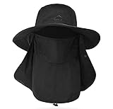 Fishing Hat for Men & Women, Outdoor UV Sun Protection Wide Brim Hat with Face Cover & Neck Flap (Black)