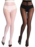 MERYLURE Collant neri trasparenti da donna con cavallo a T 20D ultra sottile collant a vita alta calze a vita alta dita rinforzate 2 paia, Bianco e nero., XX-Large