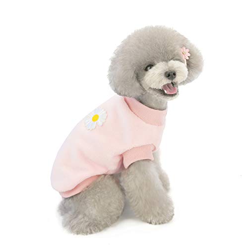 Smalllee Lucky_Store Haustier-Pullover für kleine Hunde, Katzen, Mädchen Jungen gemütlich weich Warmer Fleece Wintermantel Welpen Yorkie Chihuahua Kleidung, Blumenmuster, Babyrosa, Größe S