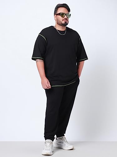 Image of Bewakoof Men's Solid 100% Cotton Plus Size T-Shirt - Oversized Fit, Round Neck, Half Sleeves