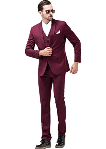 Tuxedos de marié de pièce de 3 bourgogne pour hommes chics