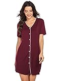 ADOME Nachthemd Kurzarm Damen Nachtkleid Kurz Pyjama Schlafanzüge Negligee Stillen Sleepshirt Schlafshirt Sleepshirt Sleepwear Kleid Sleep Tee Nachtwäsche Knopfleiste Sexy V-Ausschcnitt Modal Rot XXL