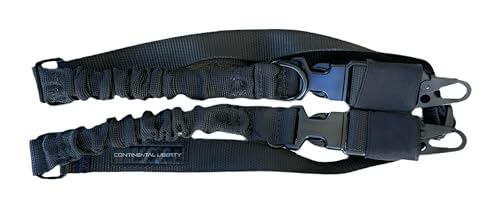 Continental Liberty Tactical Bungee Sling Adjustable Shock Absorbing Ultra Rugged Heavy-Duty with HK-Style Clash Hooks (Black Standard)