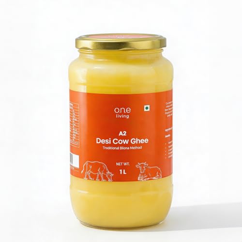 Image of A2 Desi Cow Ghee 1L, Traditional Bilona Method Ghee, Pure Natural, Healthy, Organic Desi Ghee, Perfect for Cooking, Glass Jar, 1L