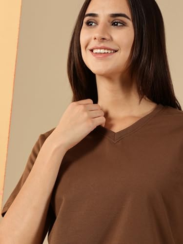 Image of Women's Pure Cotton Relaxed Fit V-Neck Half Sleeve T-Shirt | Gym Wear Casual Look T-Shirt | Regular Fitting with Comfort Wear for Women