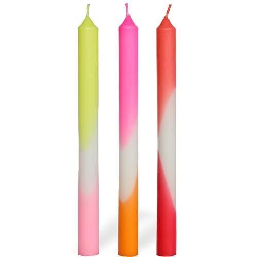 COMFORDER Dip Dye Kerzen, Stabkerzen Bunt (3 Stk.) handgemachte Tafelkerzen mit Farbverlauf, 9 Std. lange Brenndauer, Paraffin, 24 x 2,2 cm (Roza Rot)