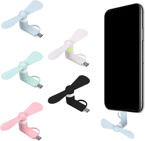 Mini Ventilador USB,5Pcs Ventilador USB 2 En 1 Tipo C, De Teléfono Mini Portátil USB,Hojas De Ventilador Tipo C De Viaje, Portable Del Teléfono Móvil, Ventilador Escritorio para Oficina Hogar