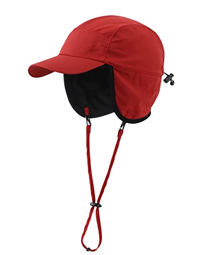 Bonnet d'hiver imperméable Home Prefer rouge avec cache-oreilles en polaire taille unique