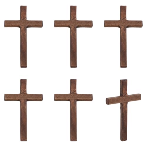 Pequeña cruz de oración café para meditación y eventos religiosos: lote de 6 de madera