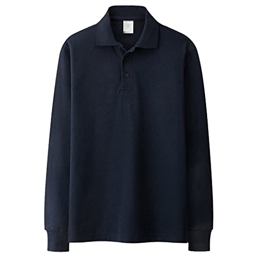 Polo en coton manches longues homme bleu marine aux finitions premium