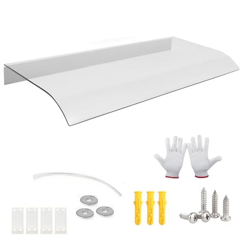 Auvent de Porte D'entrée en Polycarbonate Transparent, Marquise Protection Pluie Et UV pour Porche, Fenêtre et Terrasse 90cm 400cm 380 cm 350 cm 330 cm Facile à Installer(40x50cm)