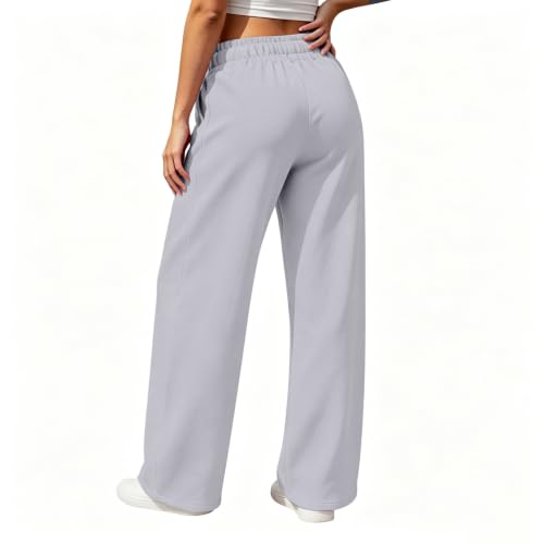 Rikbuig Grey Sweat Pants for Women Baggy Fleece Lined Wide Leg Sweatpants - image 5